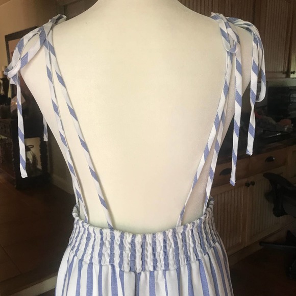 En Creme Dress Womens Medium Blue‎ White Striped Maxi Open Back - Picture 5 of 9